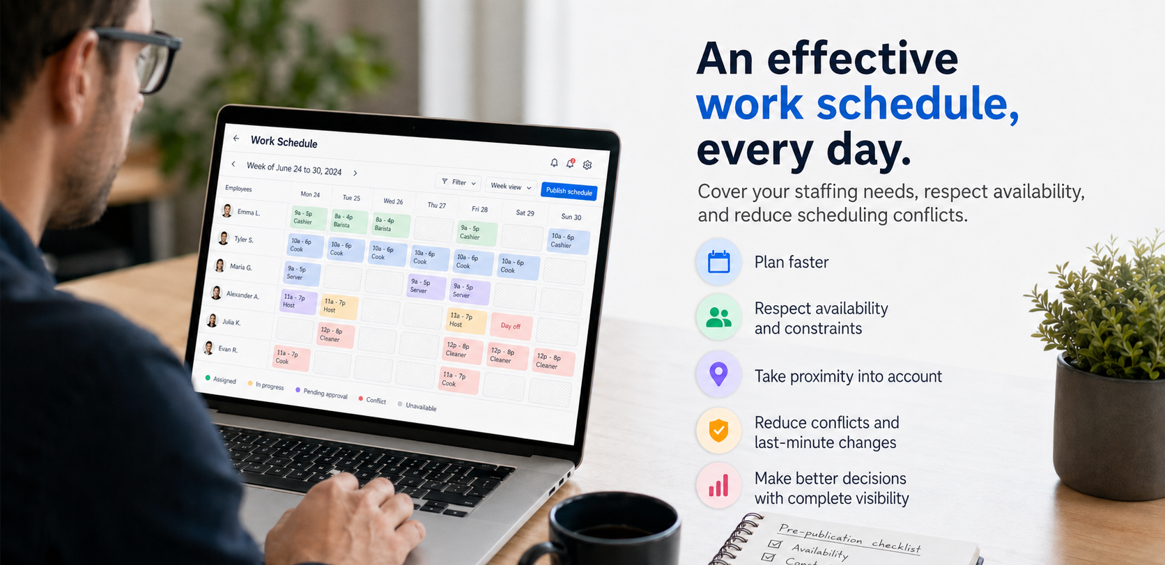 effective employee work schedule with availability and constraints